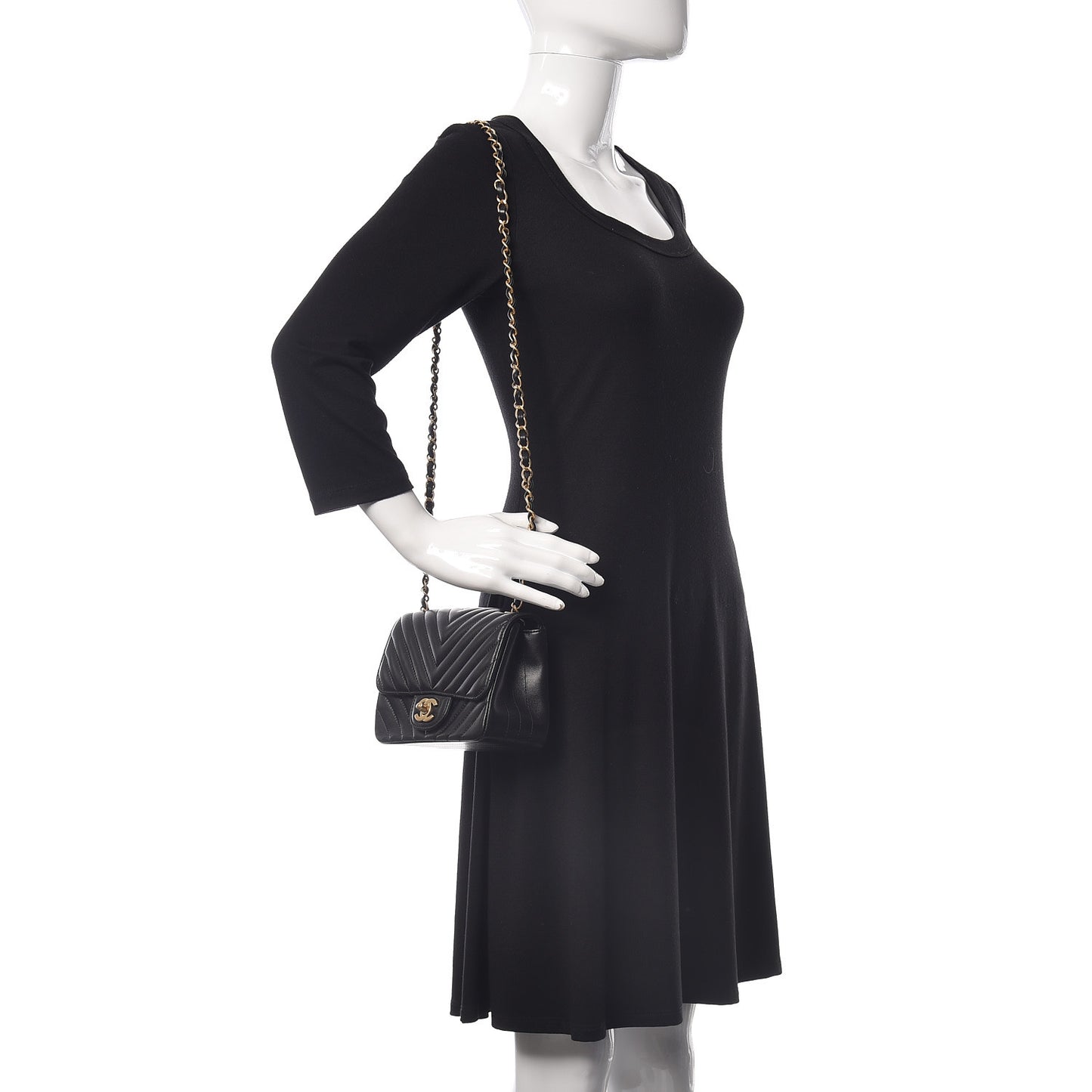 Lambskin Chevron Quilted Mini Square Flap Black