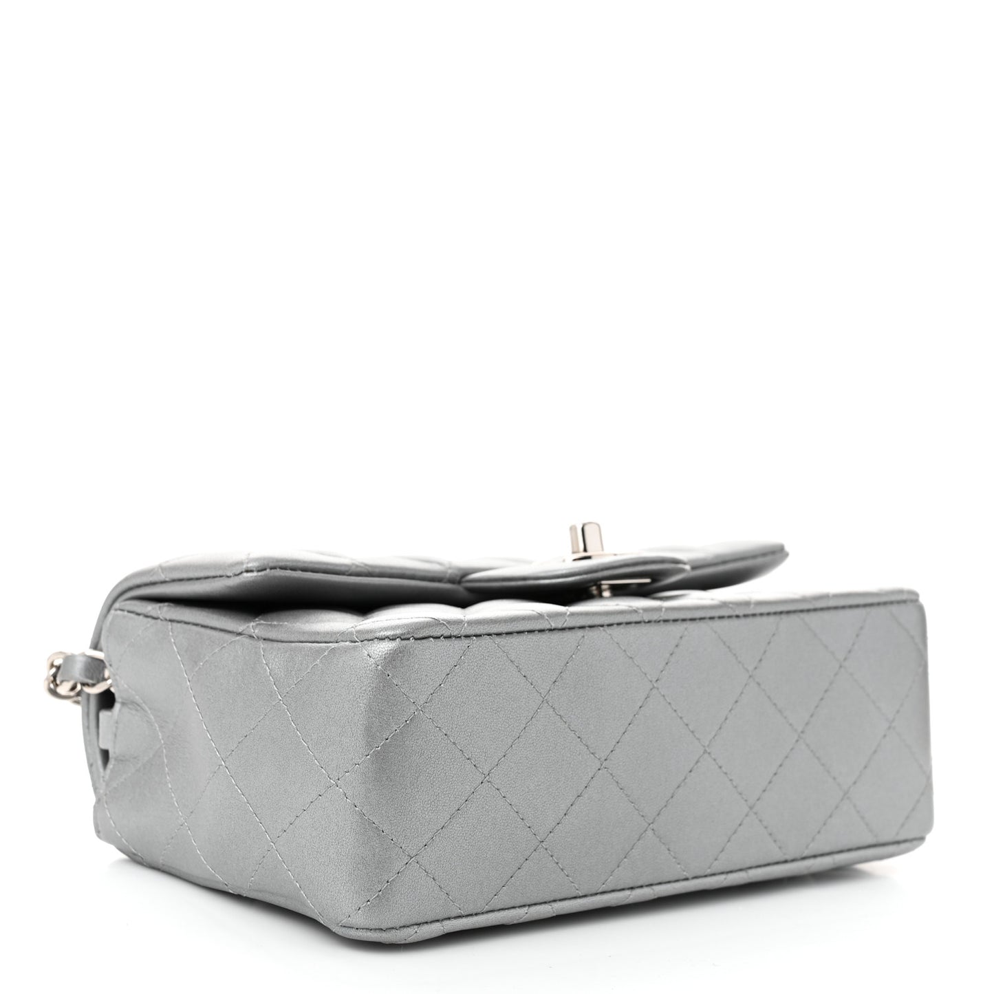 Metallic Lambskin Quilted Mini Rectangular Flap Silver