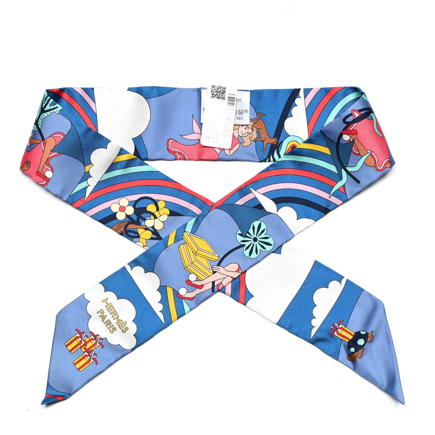 Silk Carres Volants Twilly Bleu Jaune Vif Multicolor