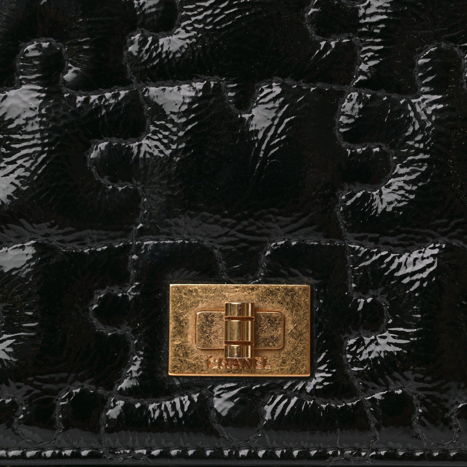 Chanel Crackled Patent Calfskin Puzzle Reissue Wallet On Chain WOC Black 7 of 9