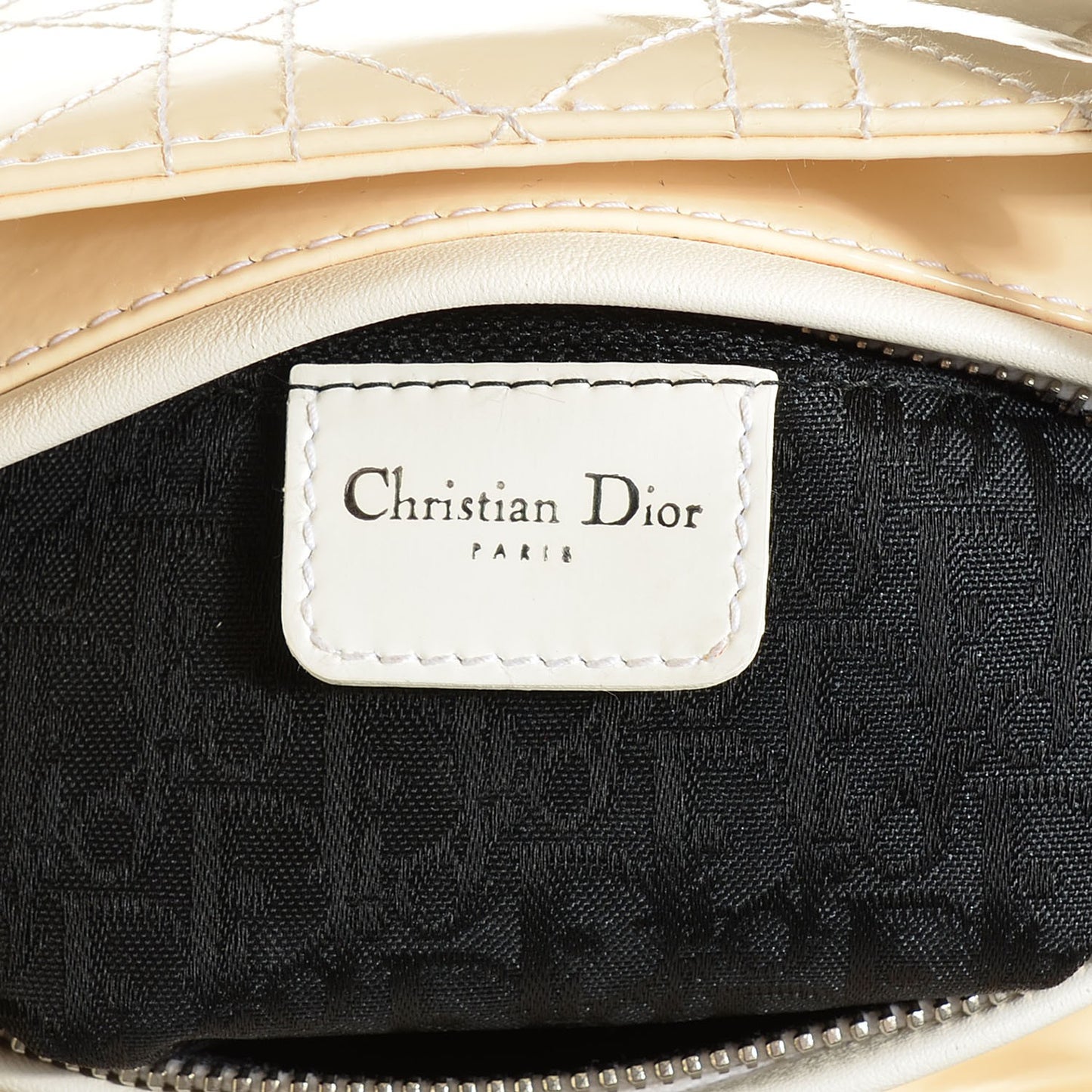 Patent Cannage Stitched Medium Lady Dior Beige