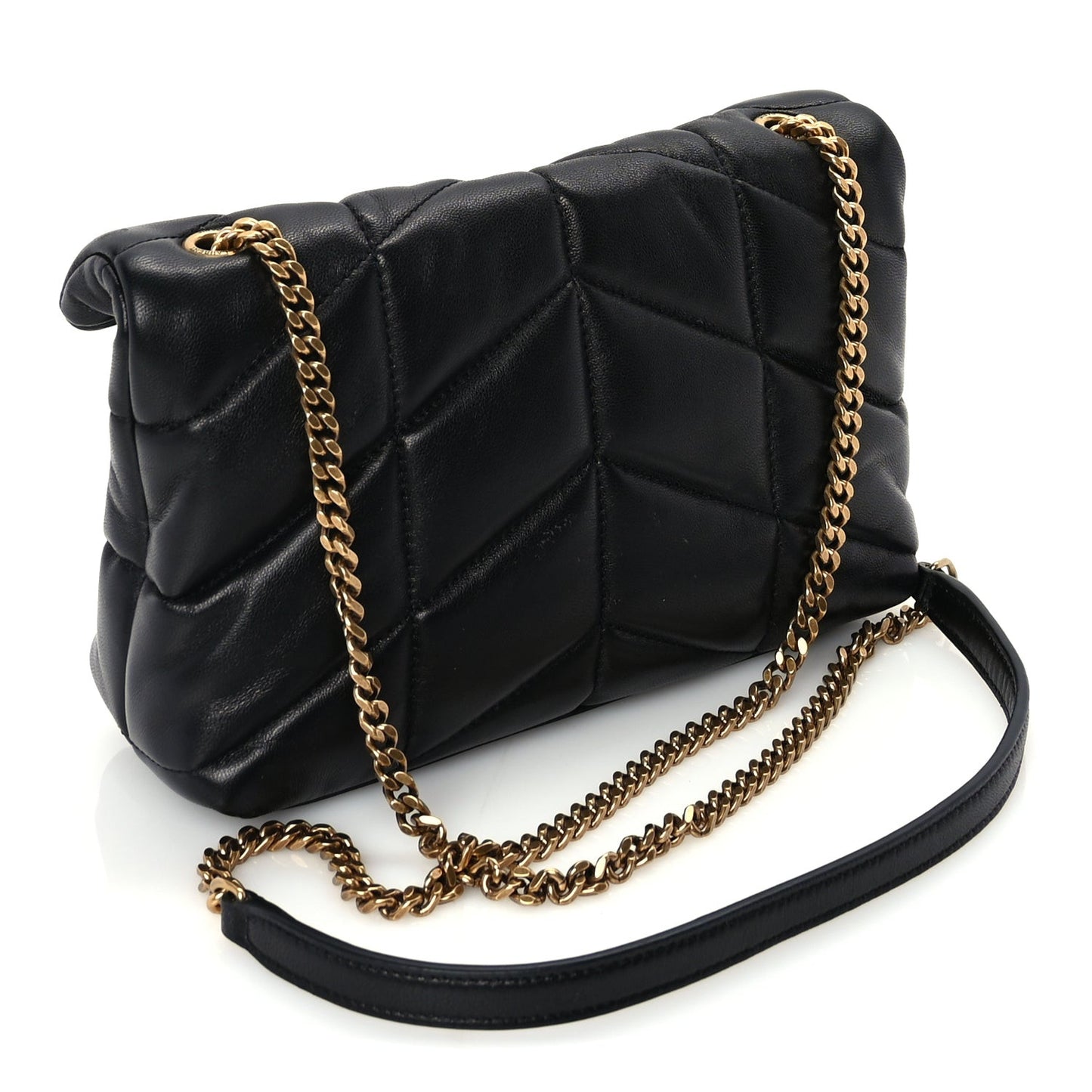 Lambskin Quilted Toy Loulou Puffer Monogram Chain Satchel Black