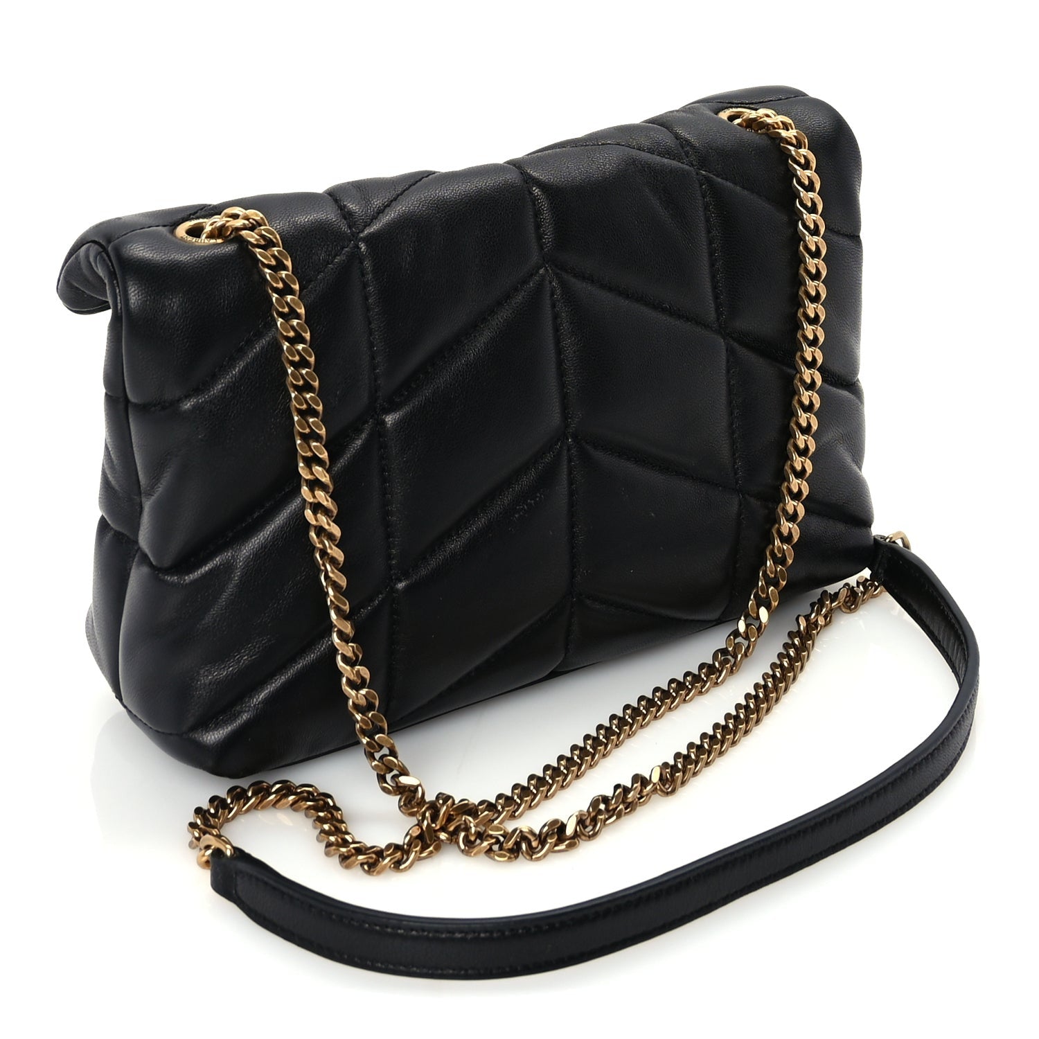 Saint Laurent Lambskin Quilted Toy Loulou Puffer Monogram Chain Satchel Black 2 of 8