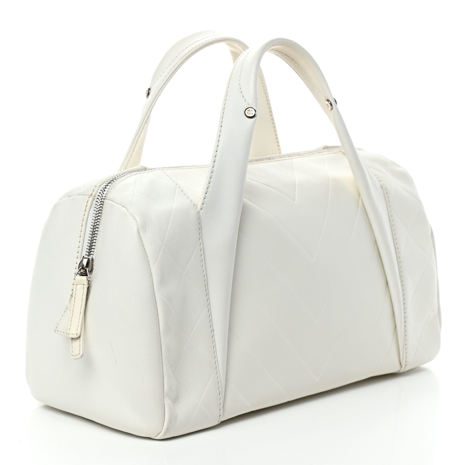 Chanel Calfskin Chevron CC All Day Long Boston White 2 of 4