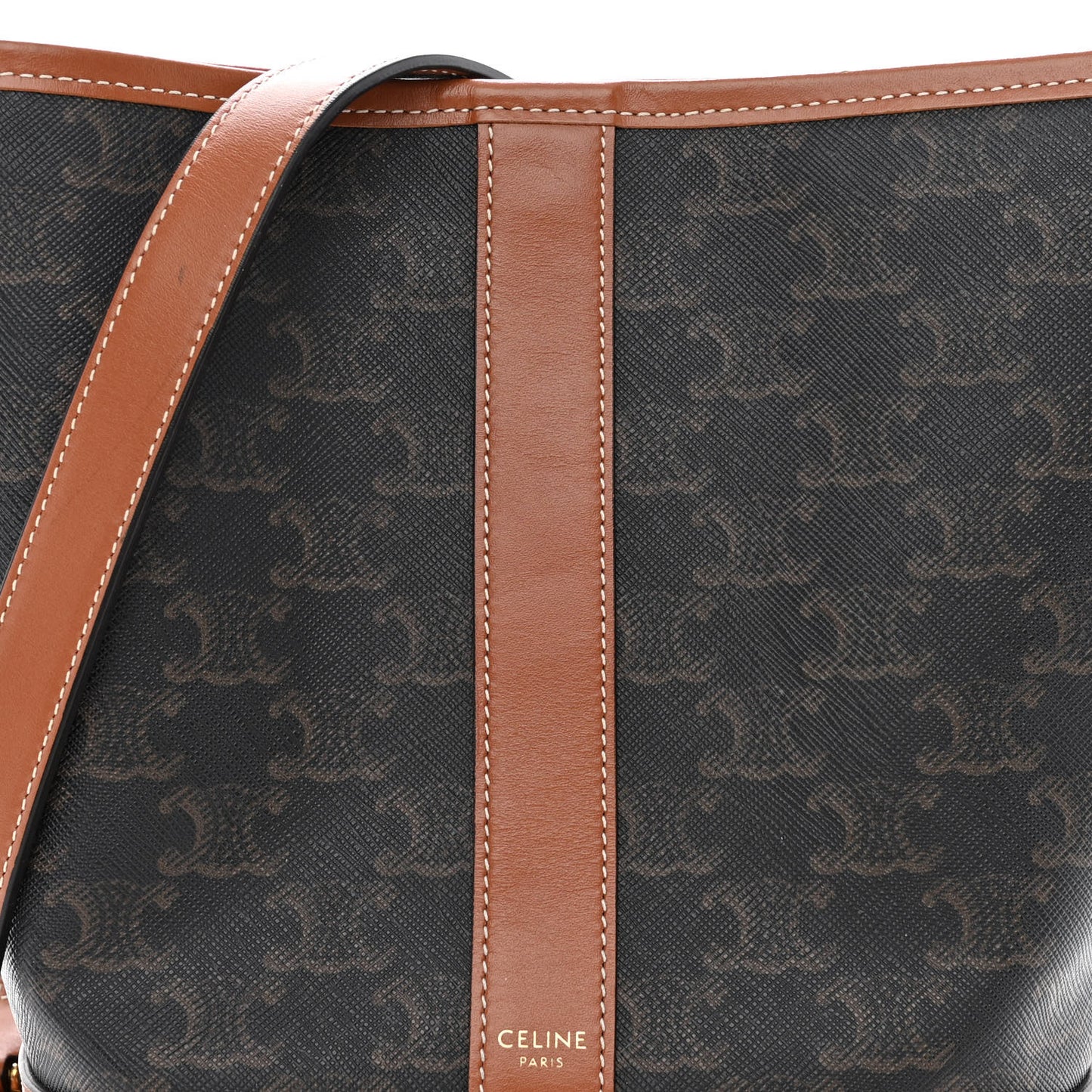 Triomphe Canvas Calfskin Small Bucket Bag Tan