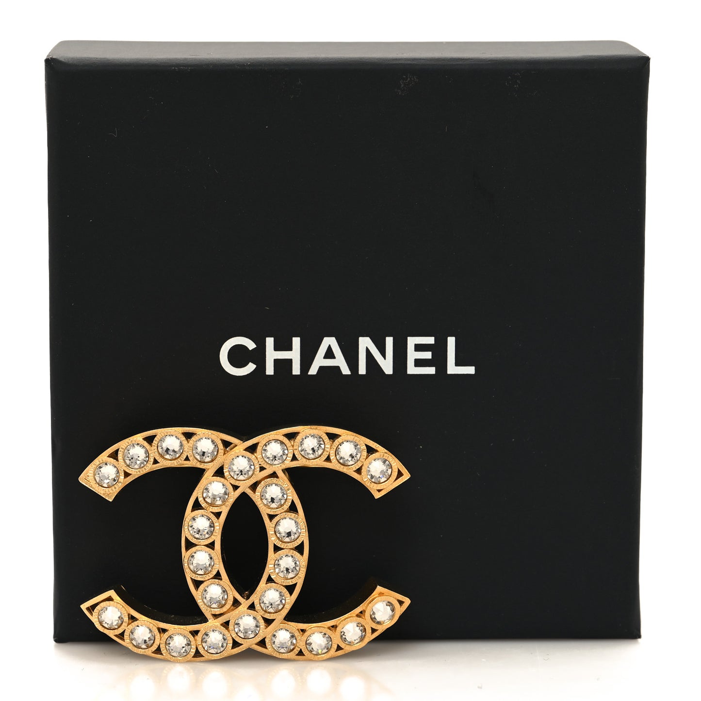 Metal Crystal CC Brooch Gold