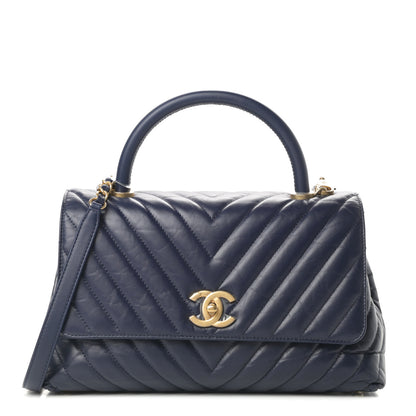 Chanel Aged Calfskin Chevron Quilted Small Coco Handle Flap Navy 1 of 11