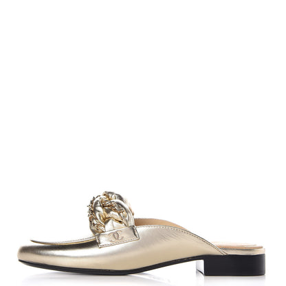 Chanel Metallic Lambskin Chain Braided Mules 37 Light Gold 1 of 10