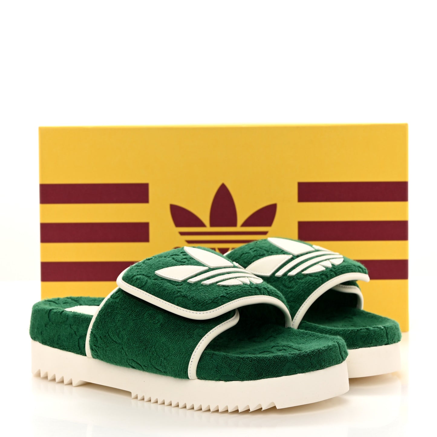 X ADIDAS Terry Cloth GG Monogram Mens Platform Sandals 8 Green