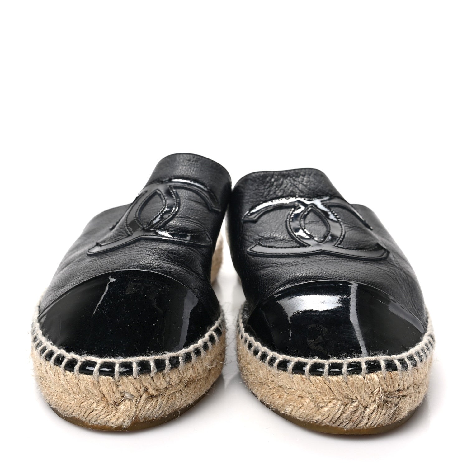 Chanel Goatskin Patent CC Espadrille Mules 37 Black 2 of 8