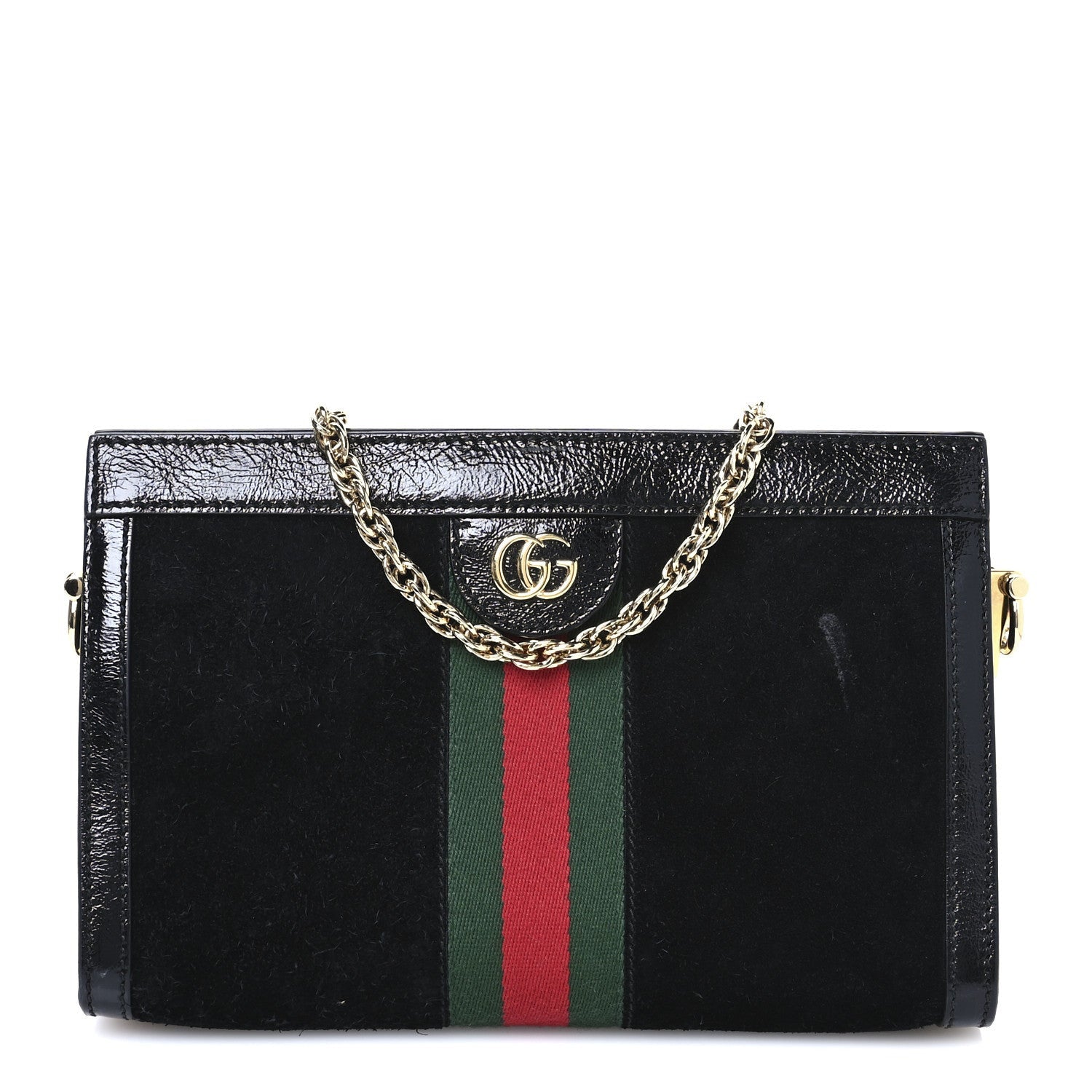 Gucci Suede Patent GG Web Small Ophidia Chain Shoulder Bag Black 1 of 7