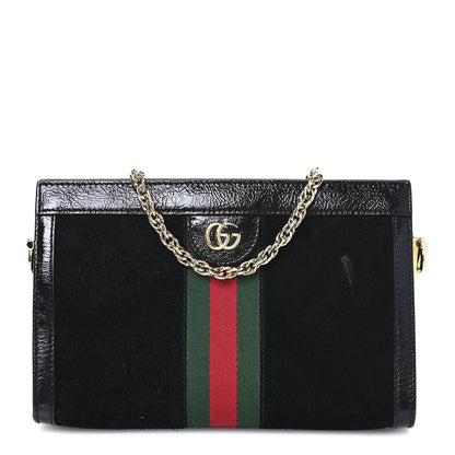 Gucci Suede Patent GG Web Small Ophidia Chain Shoulder Bag Black 1 of 7