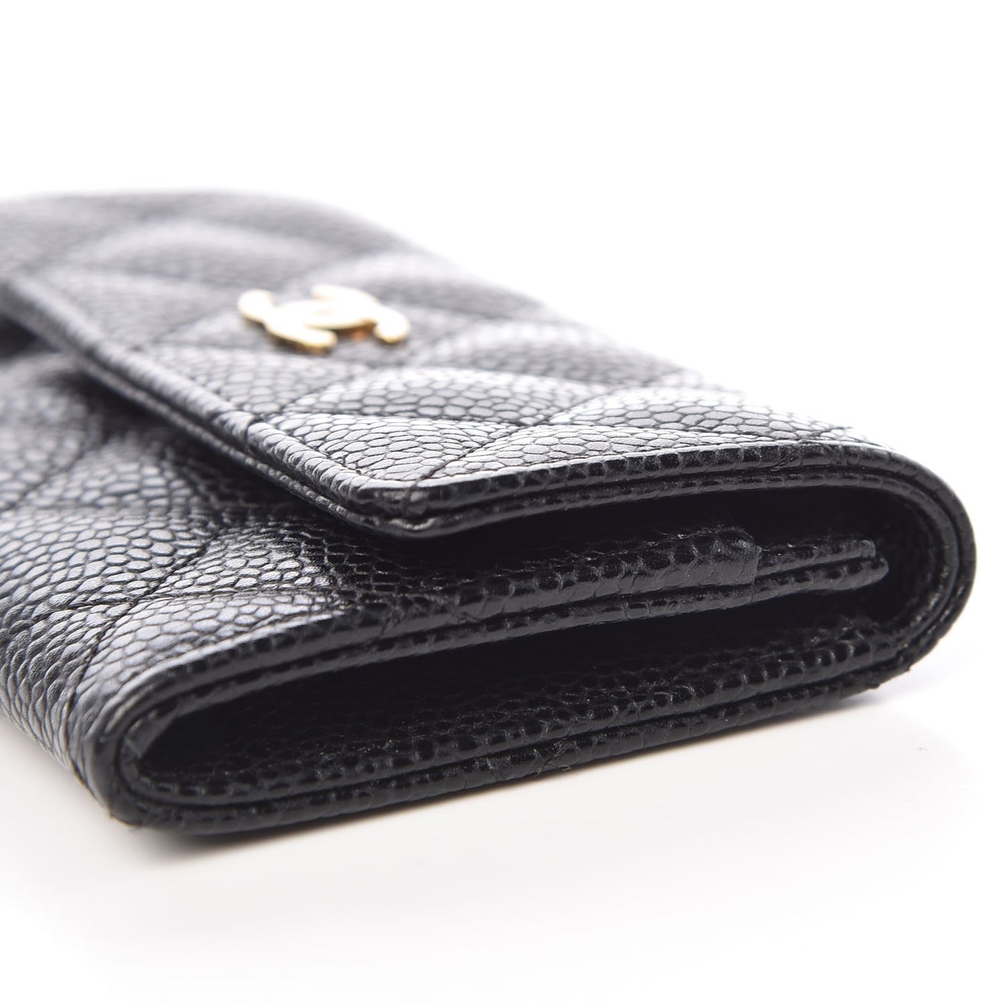 Caviar Quilted Flap Card Holder Black
