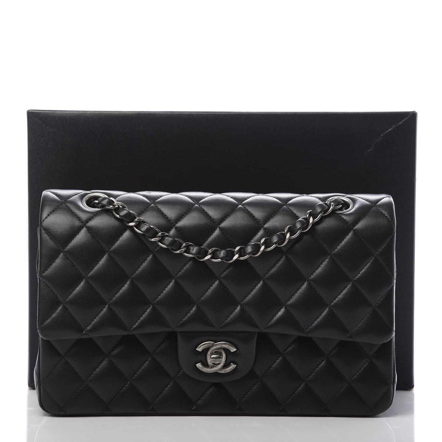 Lambskin Quilted Medium Double Flap Black
