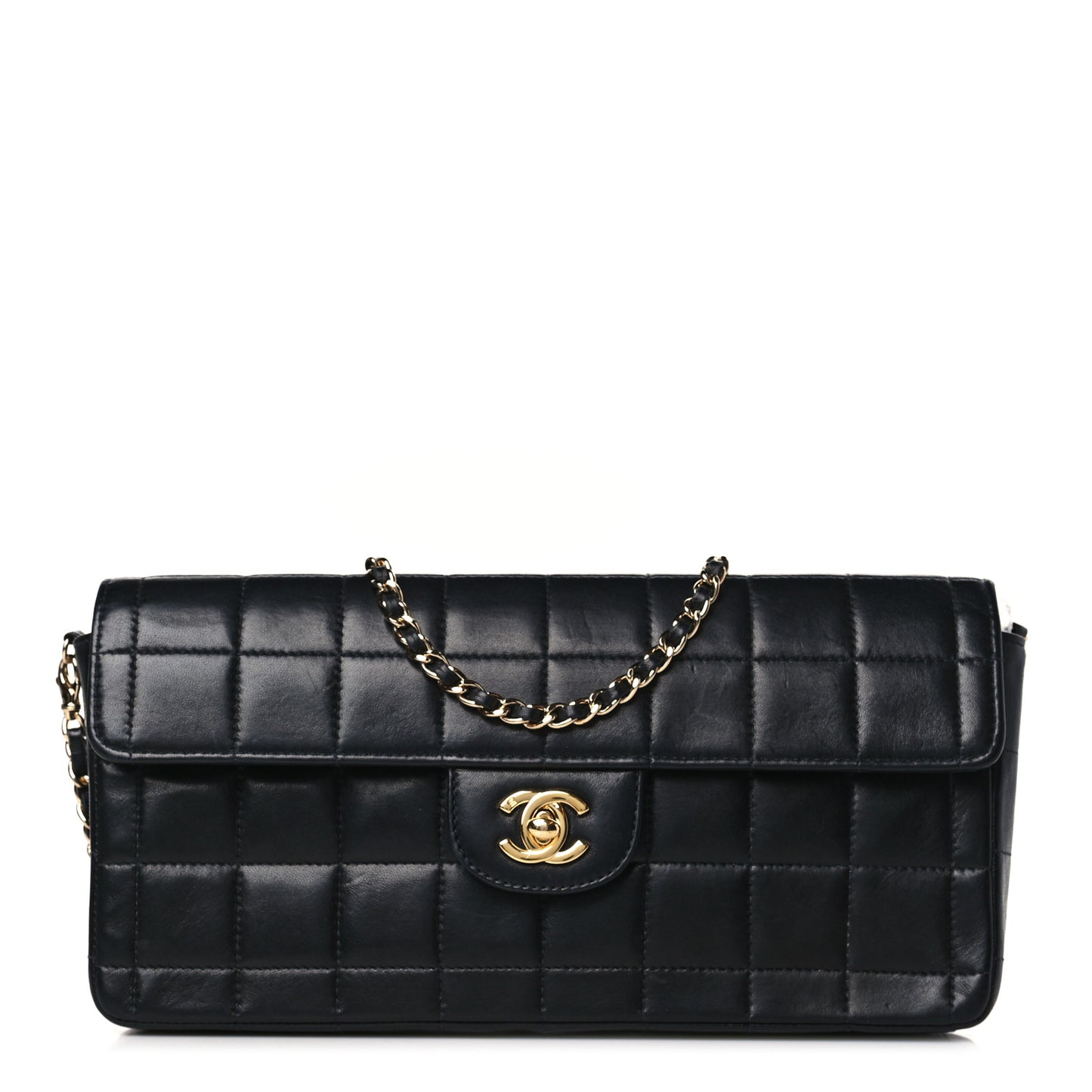 Lambskin East West Chocolate Bar Flap Black