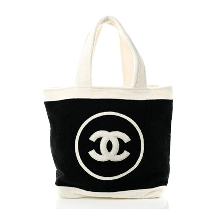 Chanel Terry Cotton CC Beach Tote Towel Set Black White 3 of 11