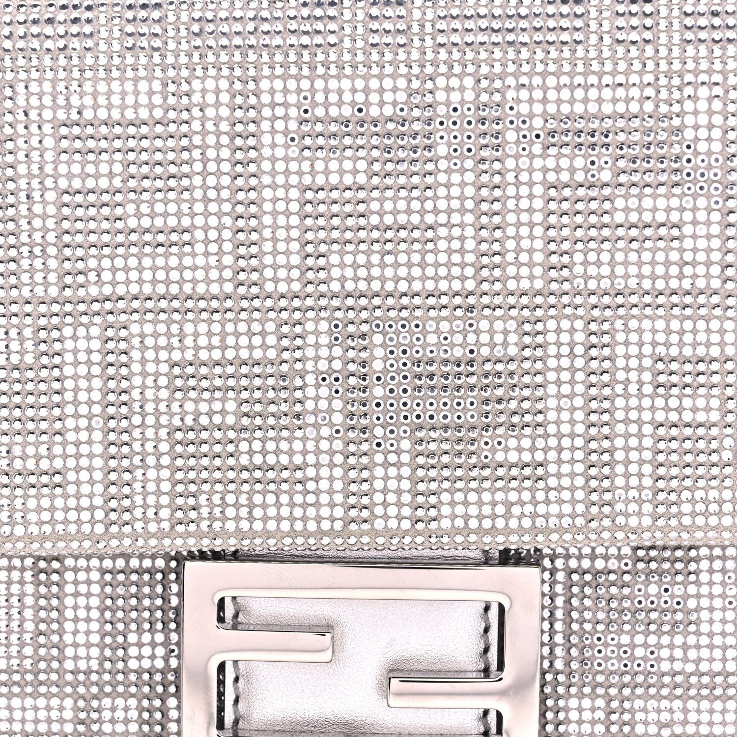 Fendi Crystal Vitello Laminato FF Medium Baguette Crystal Argento 6 of 8