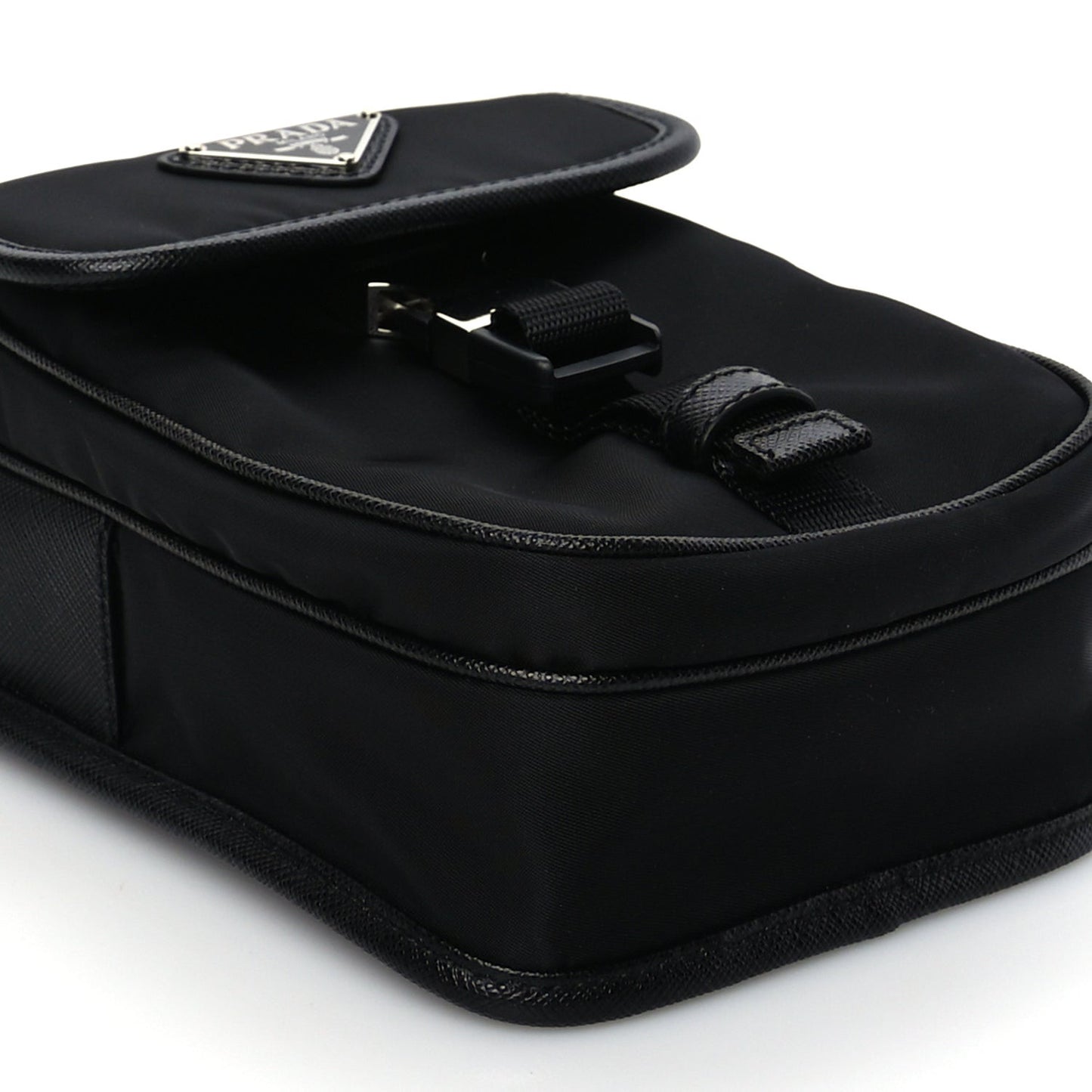 Re-Nylon Saffiano Mini Pocket Single Snap Buckle Messenger Bag Black