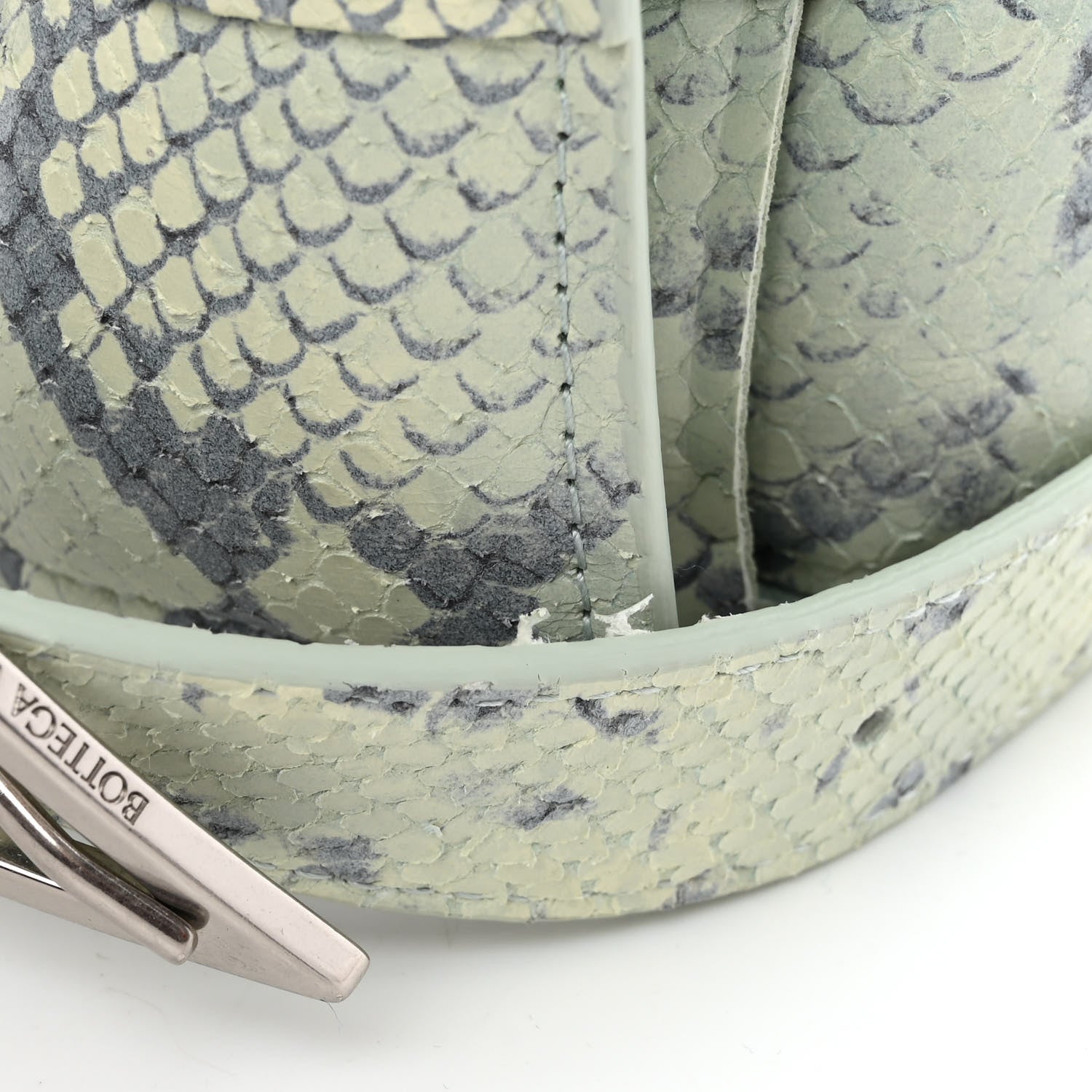 Bottega Veneta Goatskin Python Embossed Padded Cassette Crossbody Bag Dew Black Silver 10 of 10