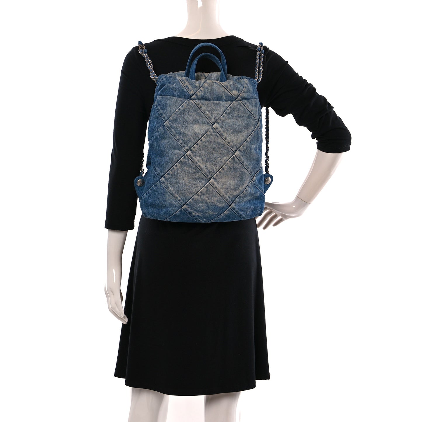 Denim Quilted Chanel 22 Backpack Blue
