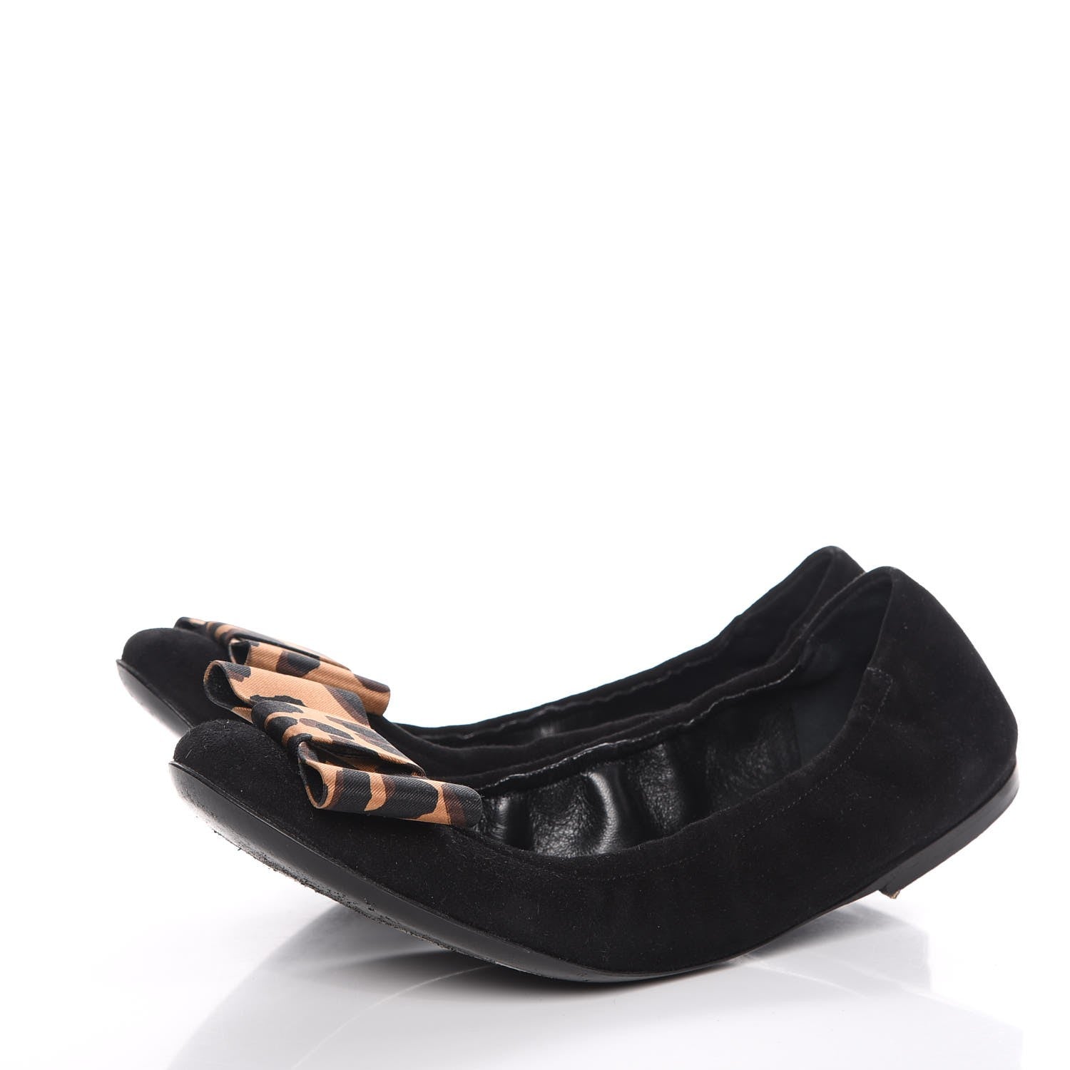Louis Vuitton Suede Satin Leopard Mimi Bow Ballerina Flats 38.5 Black 3 of 13