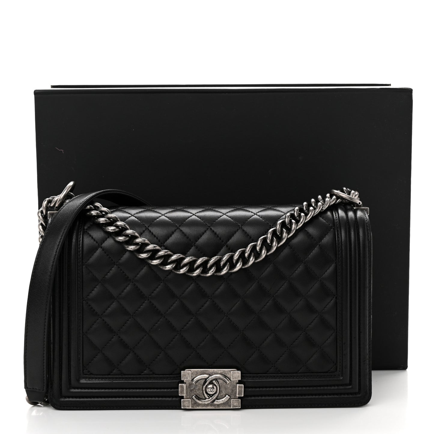 Lambskin Quilted New Medium Boy Flap Black