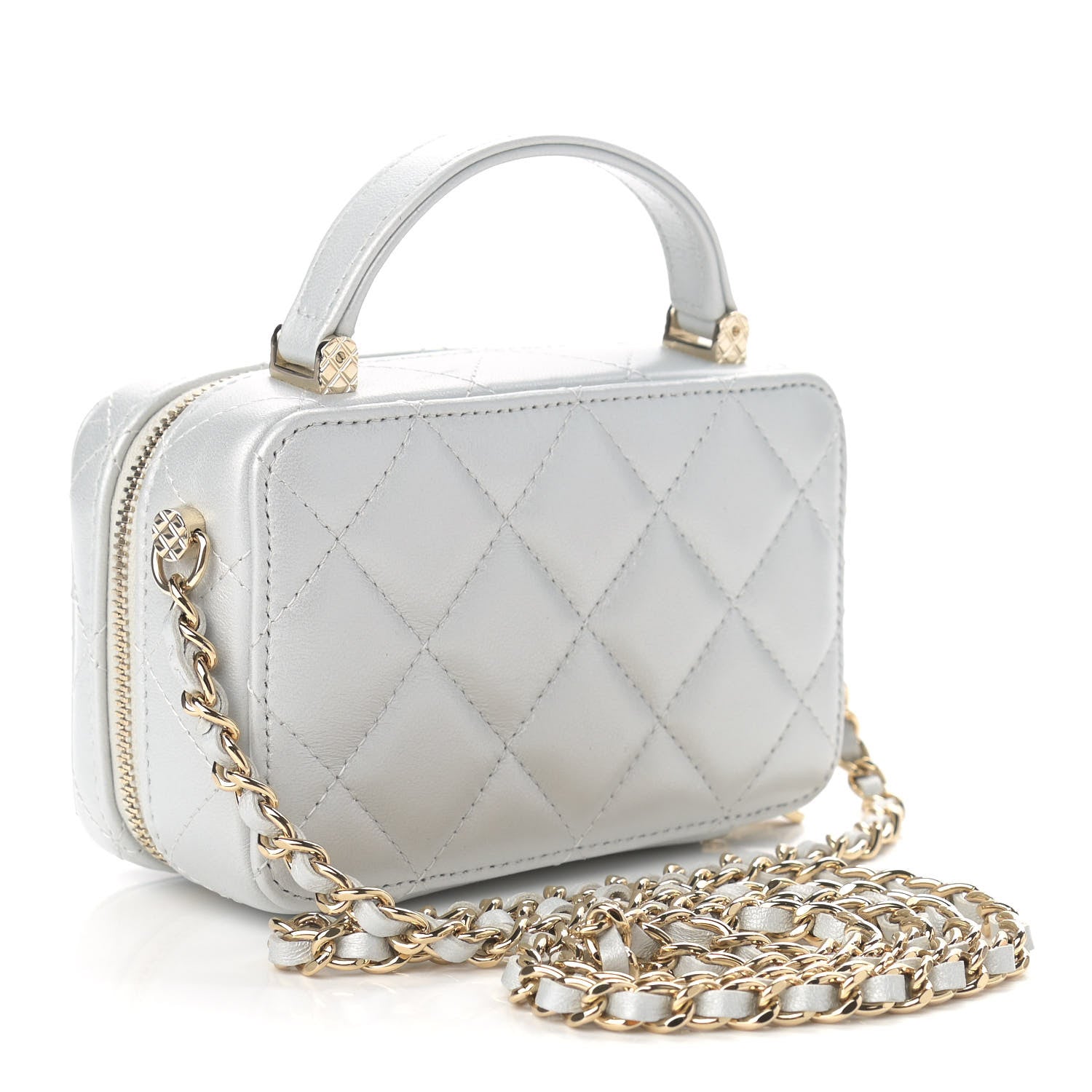 Chanel Metallic Lambskin Quilted Top Handle Vanity Case Silver 3 of 11