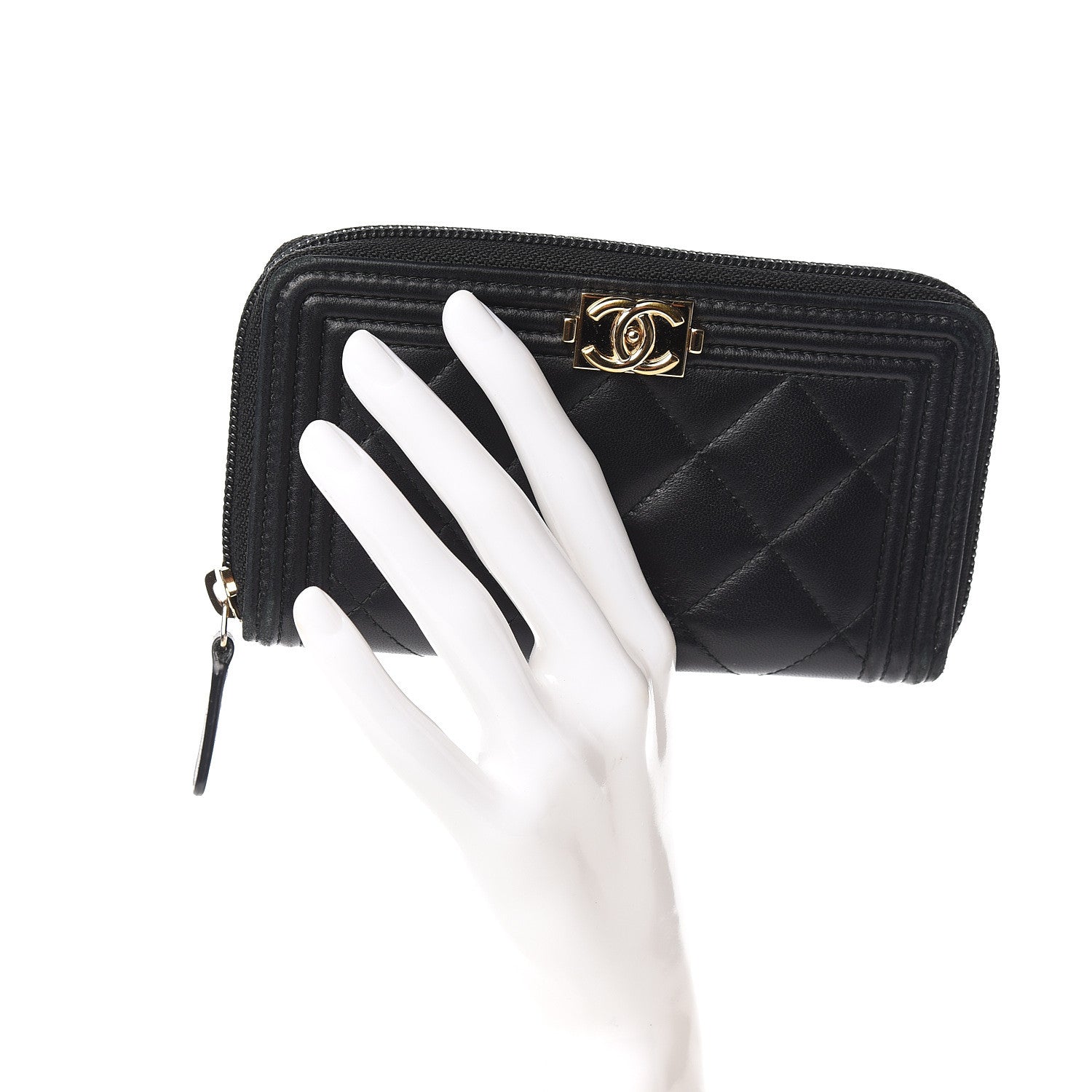 Chanel Lambskin Quilted Small Boy Zip Around Wallet Black 2 of 13
