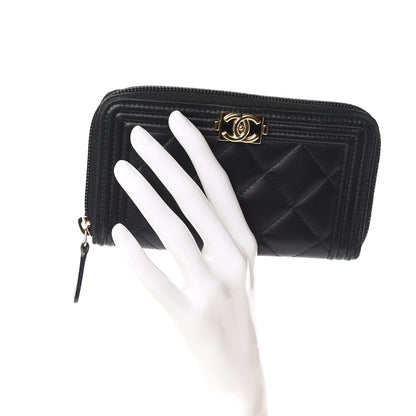 Chanel Lambskin Quilted Small Boy Zip Around Wallet Black 2 of 13