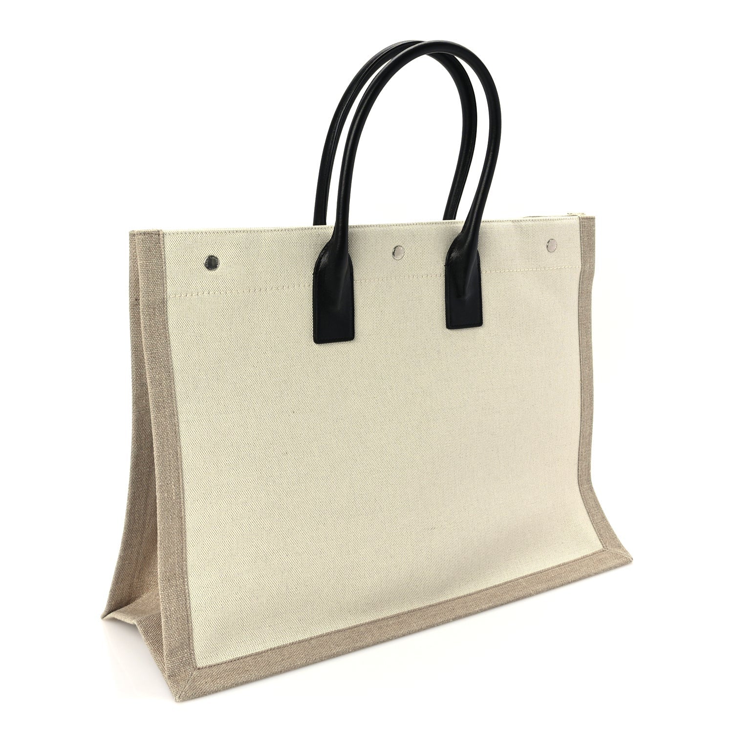 Saint Laurent Linen Calfskin Rive Gauche Tote Optic White 2 of 8