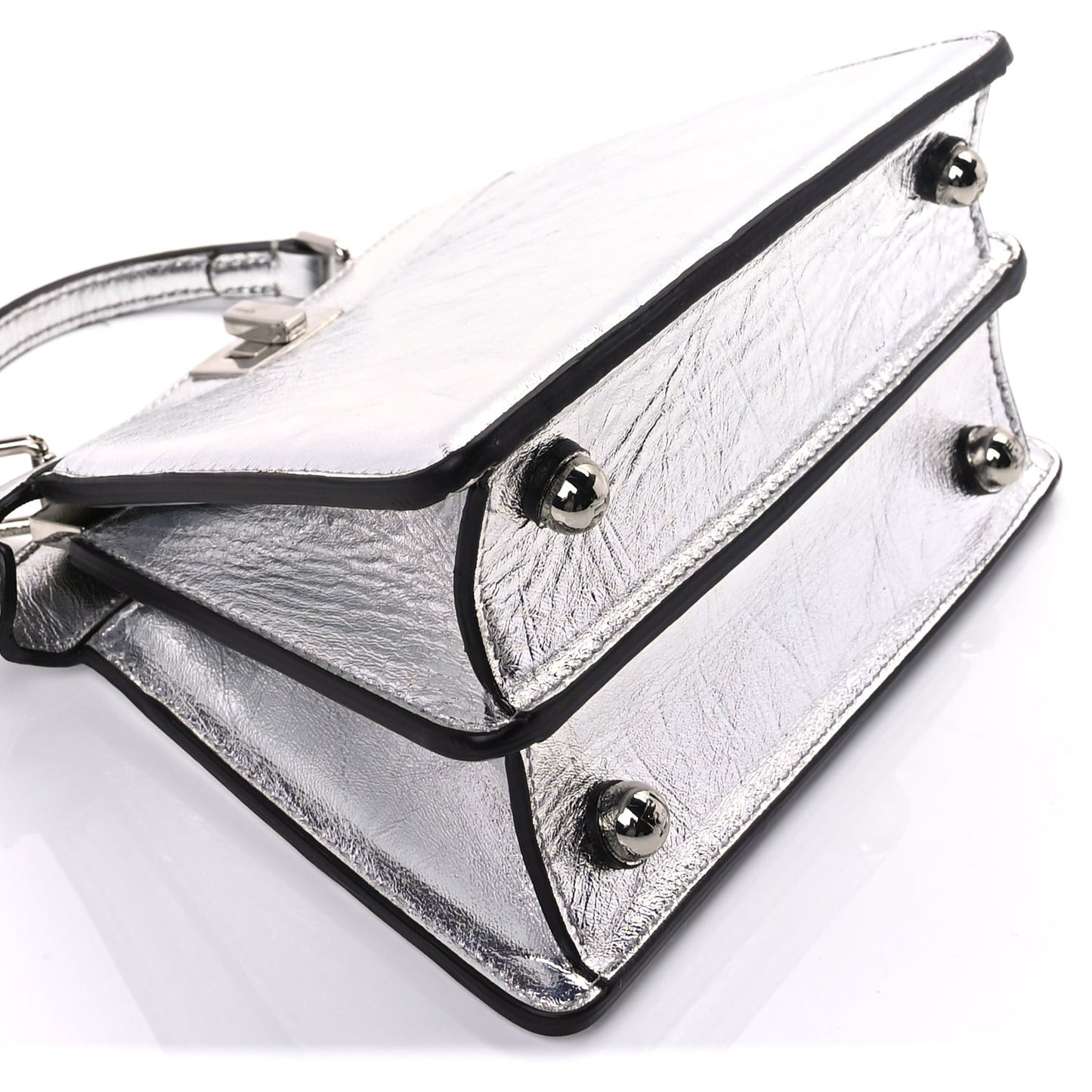 Metallic Calfskin Rock Millenium Petite Peekaboo I SEE U Iconic Satchel Argento