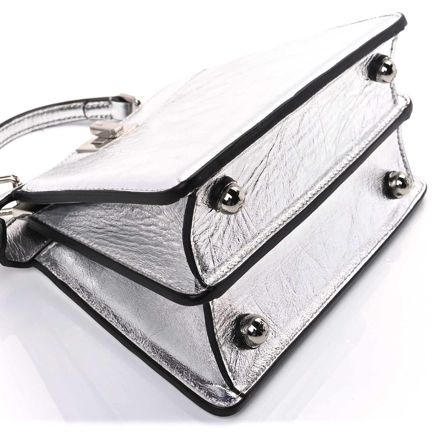 Fendi Metallic Calfskin Rock Millenium Petite Peekaboo I SEE U Iconic Satchel Argento 8 of 8