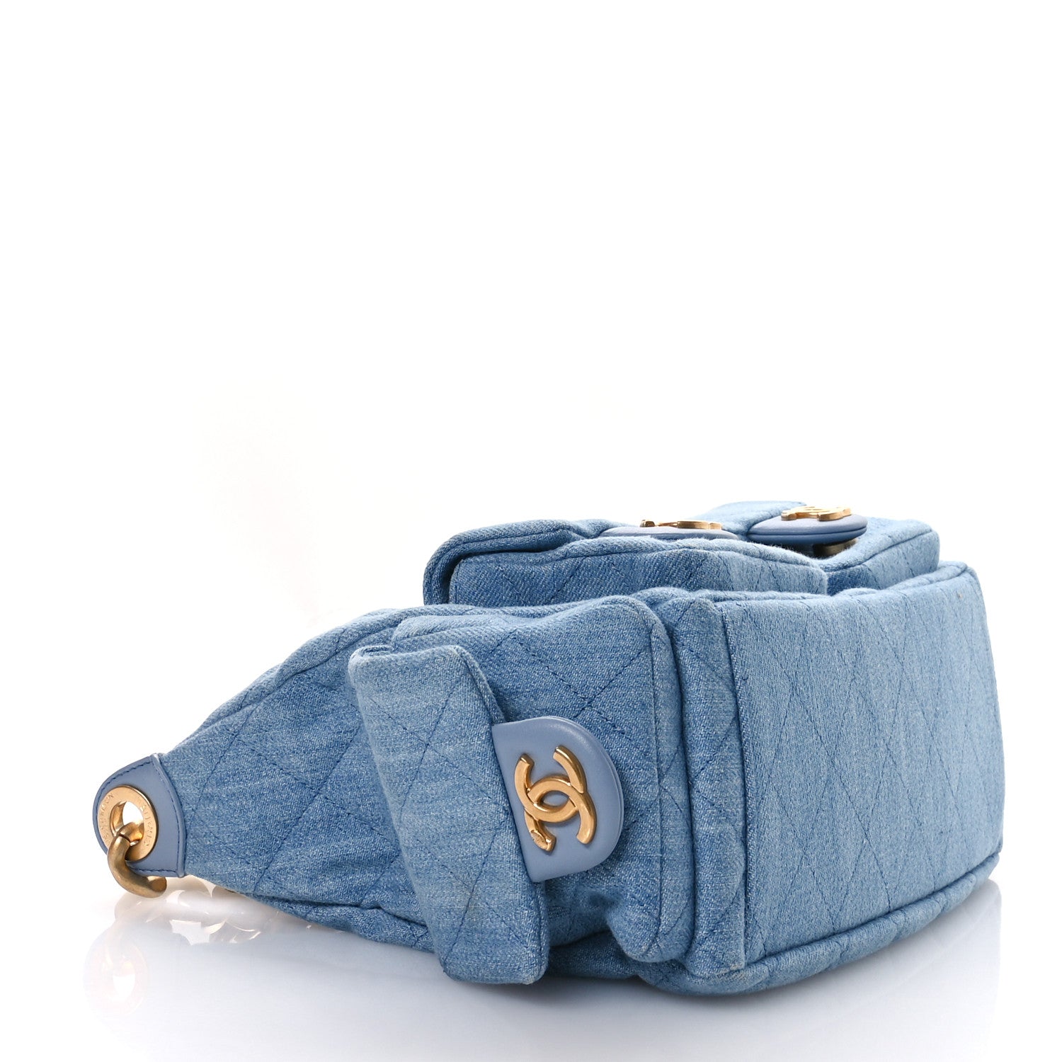 Chanel Washed Denim Quilted Cargo Large Hobo Light Blue 4 of 11