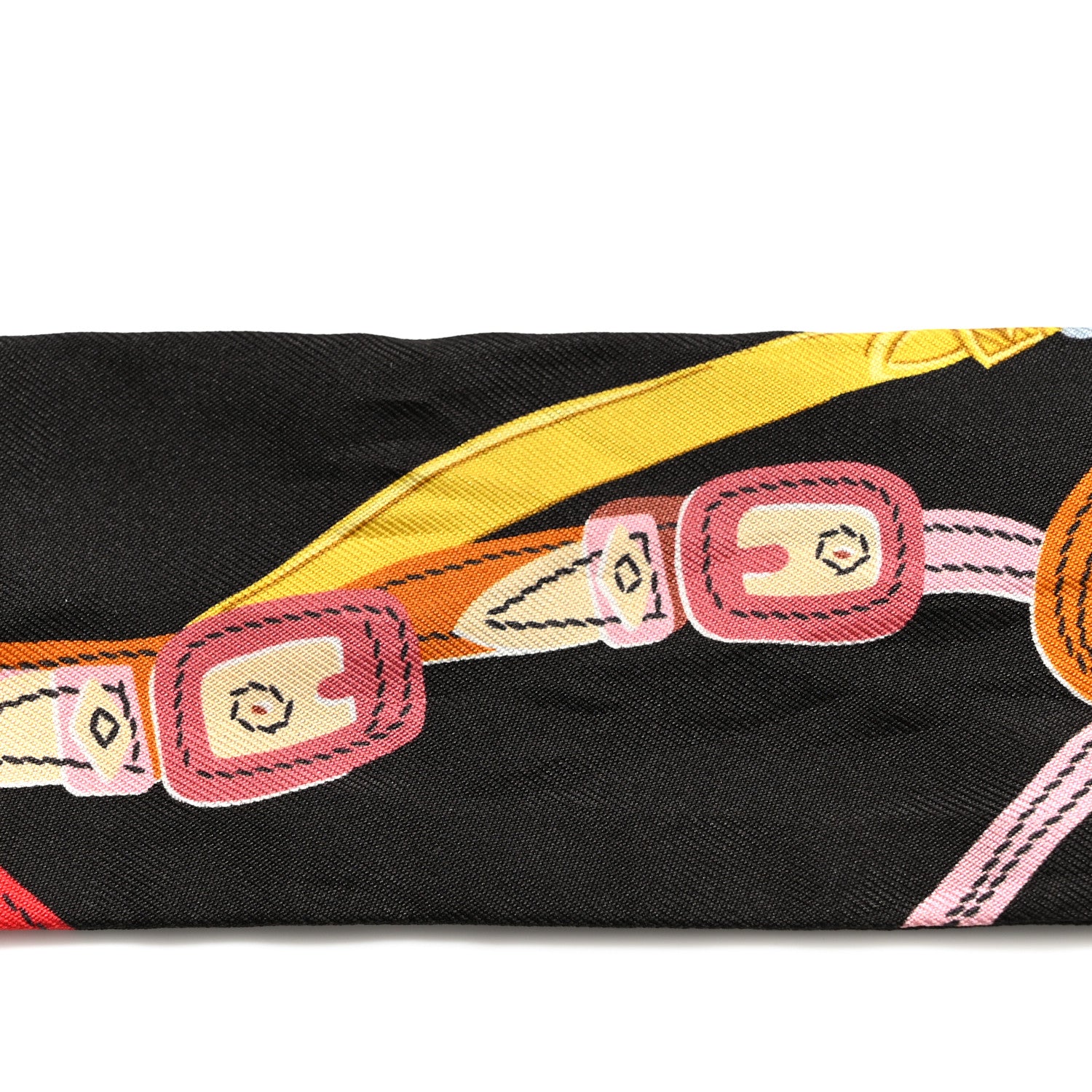 Hermes Silk Brides De Gala Applique Pique Twilly Ebene Jaune D'Or Rouge 8 of 8