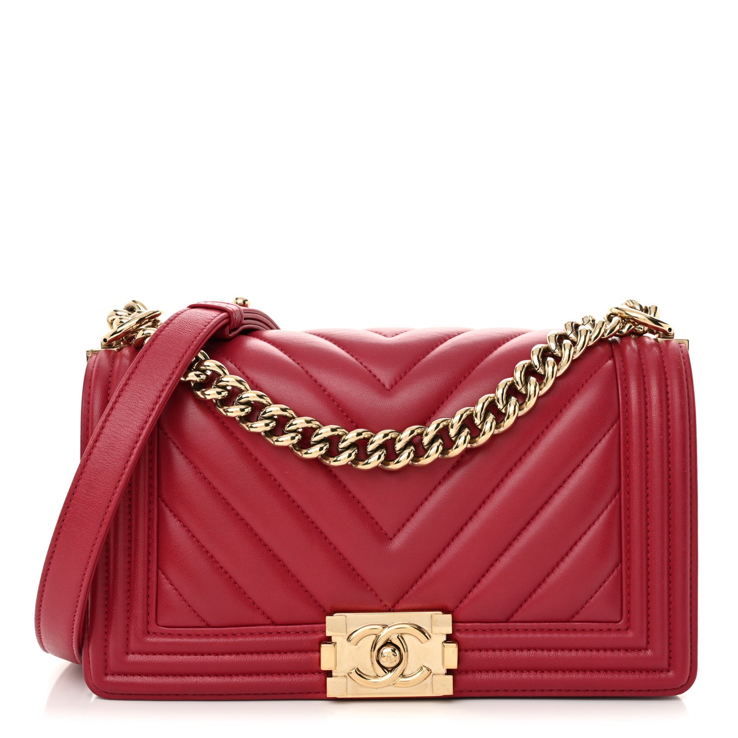 Lambskin Chevron Quilted Medium Boy Flap Dark Pink