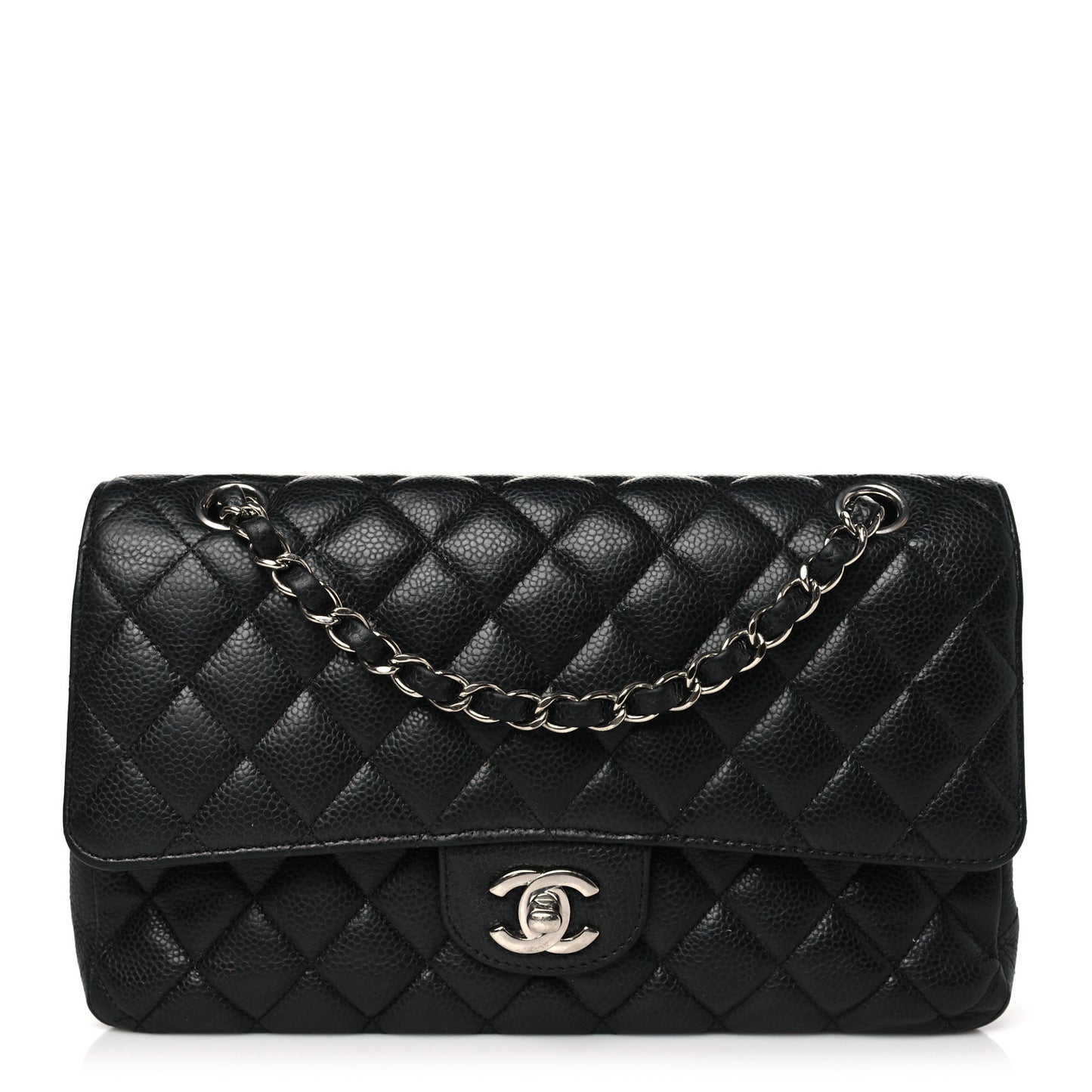 Caviar Quilted Medium Double Flap Black
