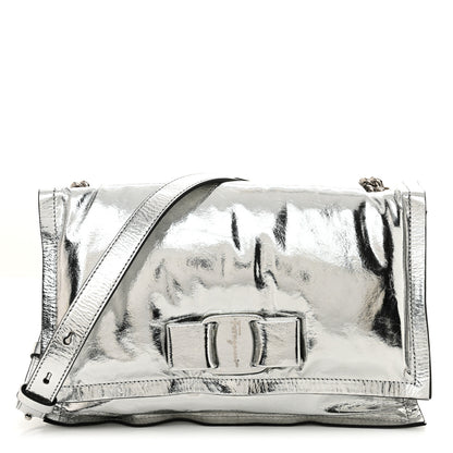 Salvatore Ferragamo Metallic Calfskin Small Viva Bow Shoulder Bag Silver 1 of 11