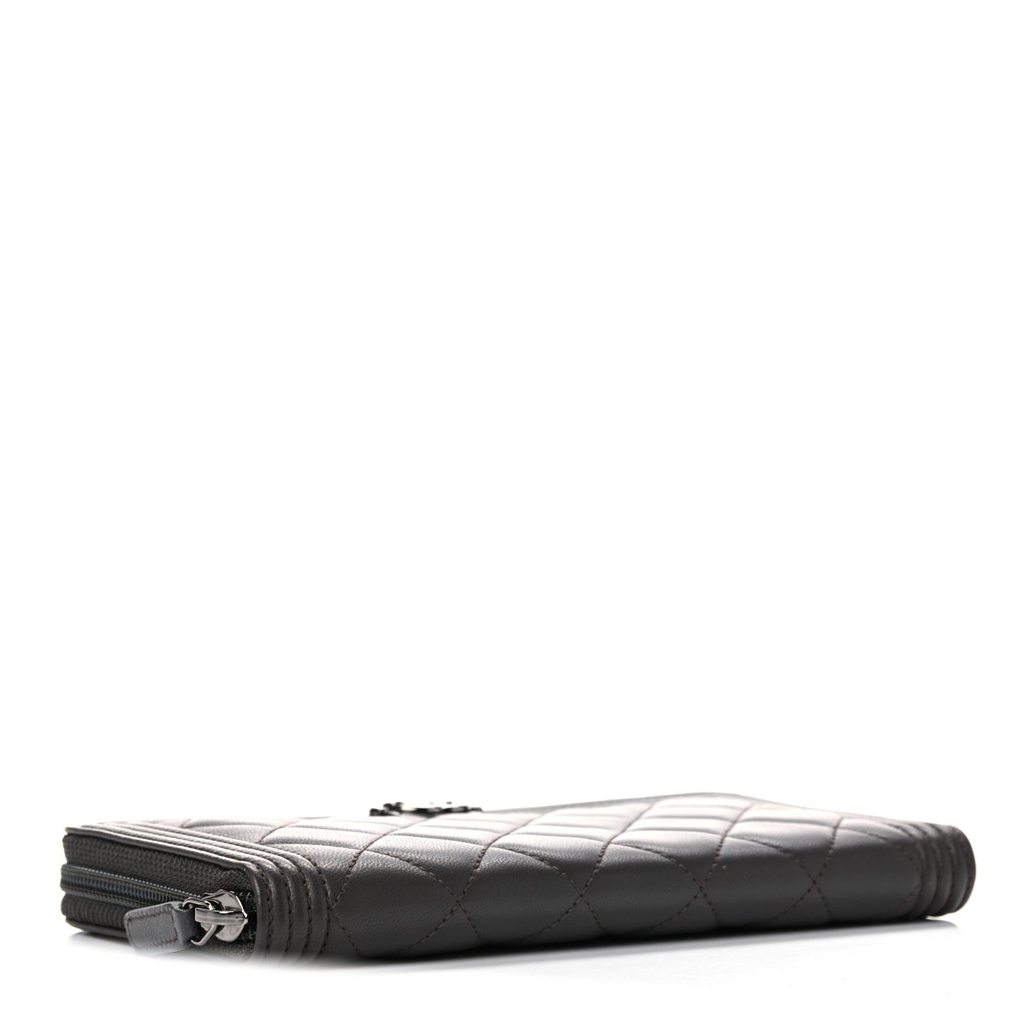 Caviar Quilted Large Boy Zip Around Wallet Grey