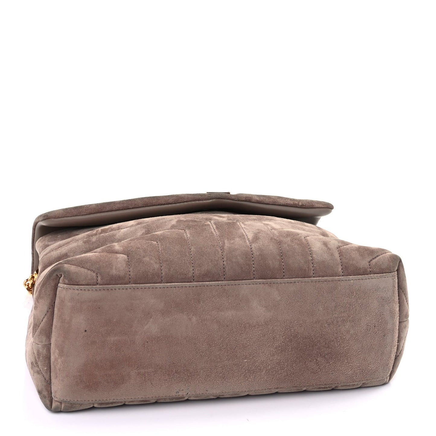 Suede Y Quilted Monogram Medium Loulou Chain Satchel Taupe