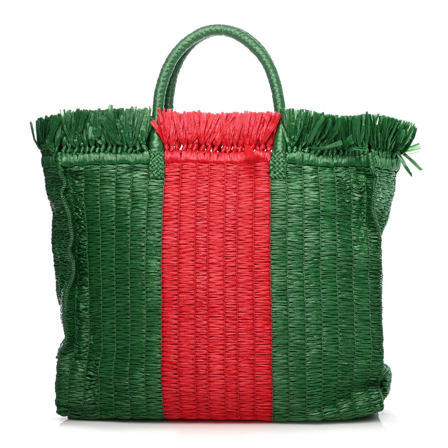 Raffia Linen Web Cestino Tote Bag Red Green