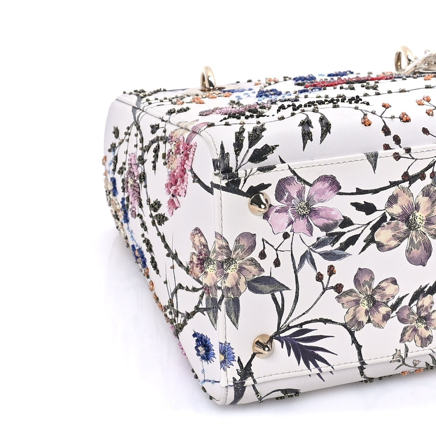 Christian Dior Calfskin Rosa Mutabilis Embroidered Medium Lady Dior  White Multicolor 7 of 7