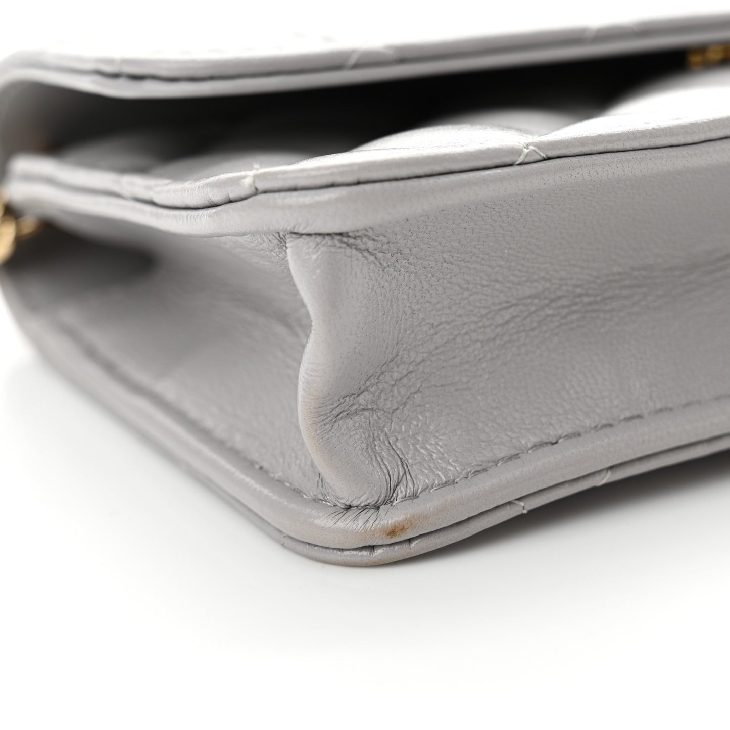 Lambskin Pearl Quilted Flap Phone Holder With Chain Grey