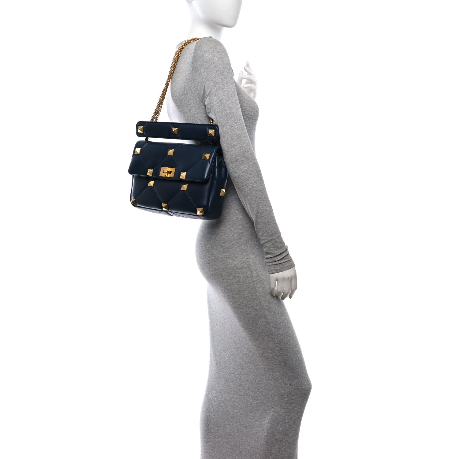 Valentino Garavani Nappa Large Roman Stud Shoulder Bag Marine 2 of 9