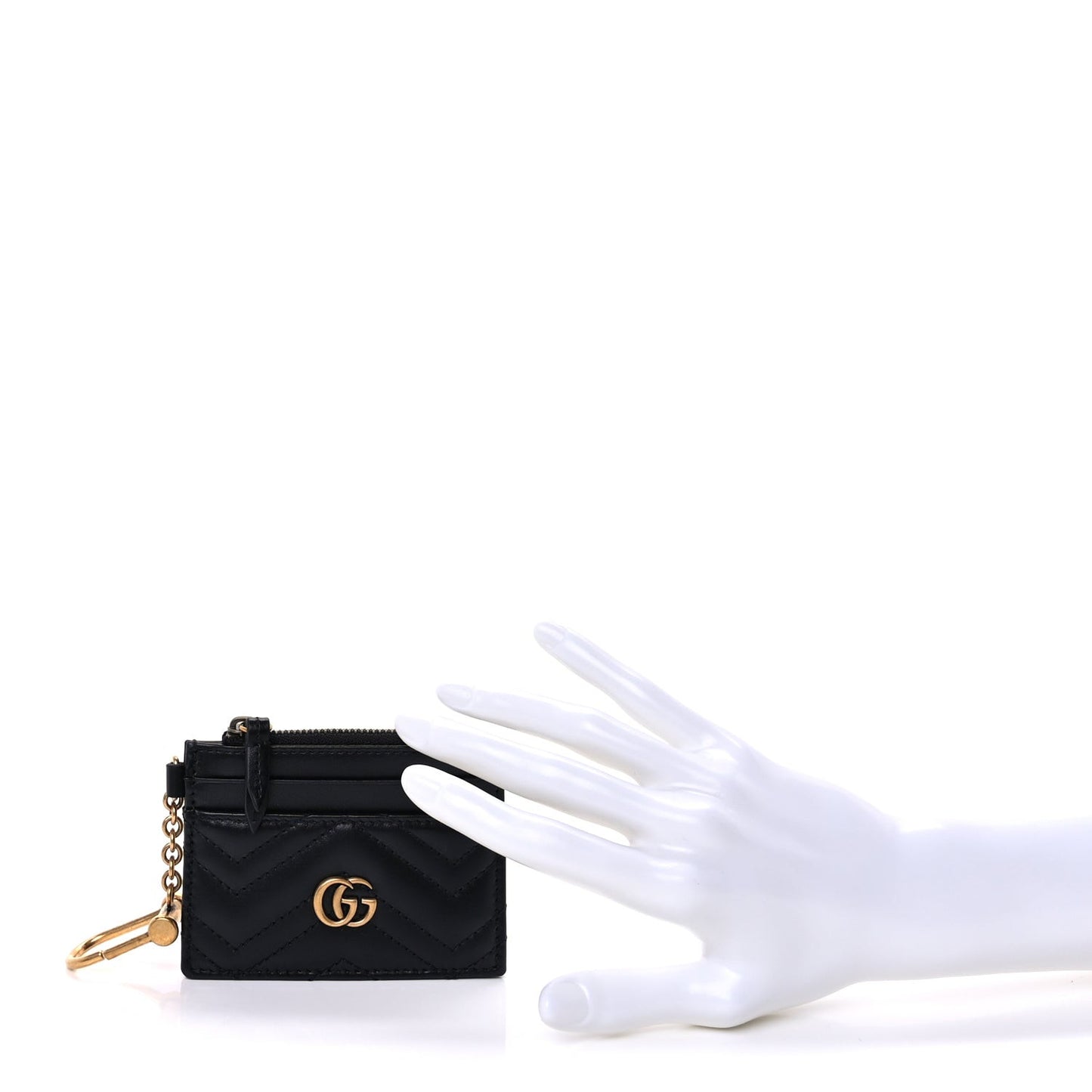 Calfskin Matelasse Chevron GG Marmont Key Case Card Holder Black