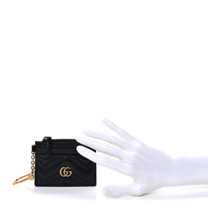 Gucci Calfskin Matelasse Chevron GG Marmont Key Case Card Holder Black 2 of 7
