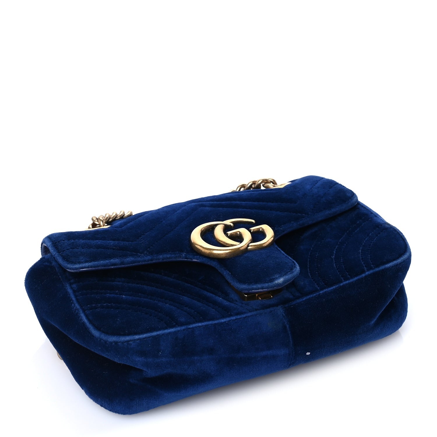 Gucci Velvet Matelasse Mini GG Marmont Shoulder Bag  Cobalt Blue 3 of 8