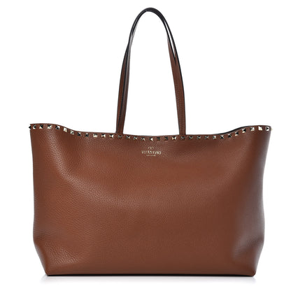 Valentino Garavani Grained Calfskin Rockstud Shoulder Tote Bright Cognac 1 of 8