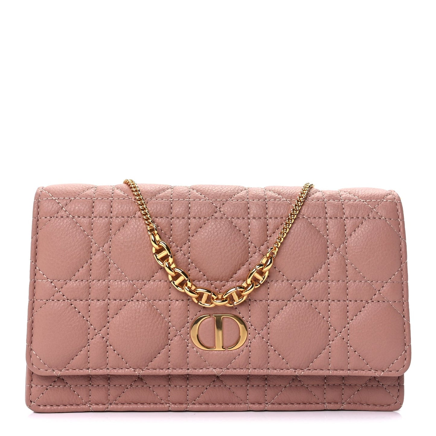 Supple Calfskin Caro Pouch with Chain Rose Des Vents