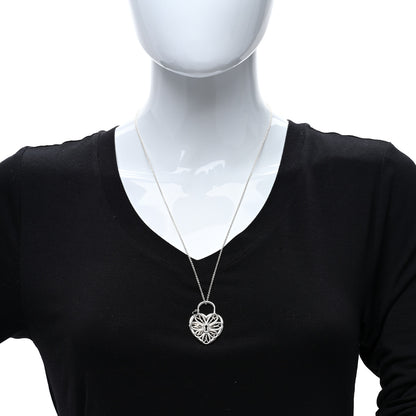 Tiffany Sterling Silver Large Filigree Heart Key Pendant Necklace 3 of 4