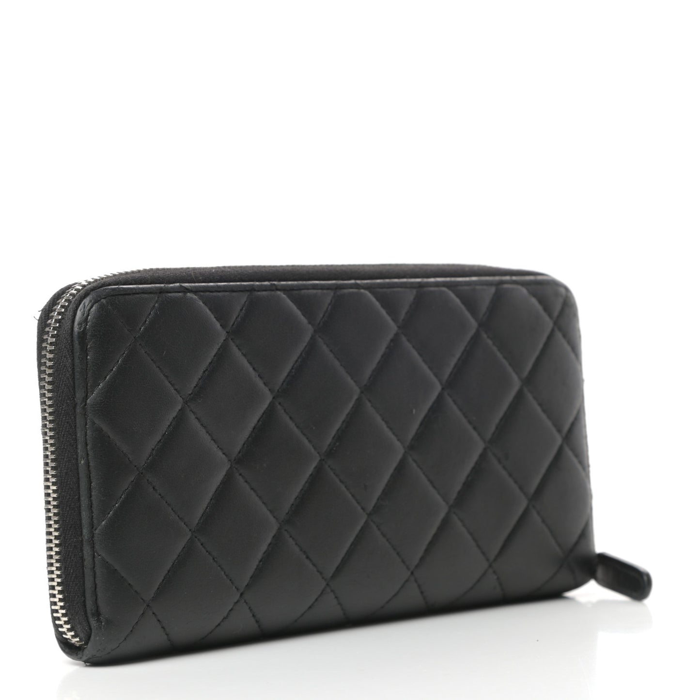 Lambskin Quilted Large Gusset Zip Around Wallet Black